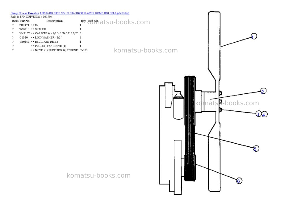 Komatsu afe37-bd 630e s/n 31637-31638 placer dome big bell Parts catalog cover Page 9 Komatsu afe37-bd 630e s/n 31637-31638 placer dome big bell Parts catalog cover Page 9