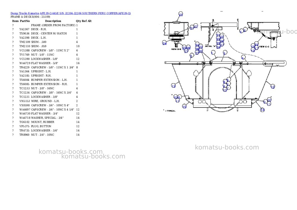 Komatsu afe39-q 445e s/n 32204-32206 southern peru copper Parts catalog cover