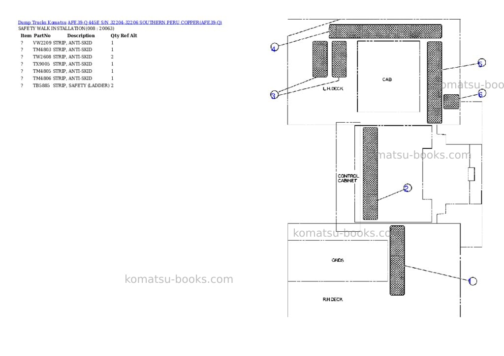Komatsu afe39-q 445e s/n 32204-32206 southern peru copper Parts catalog cover Page 2