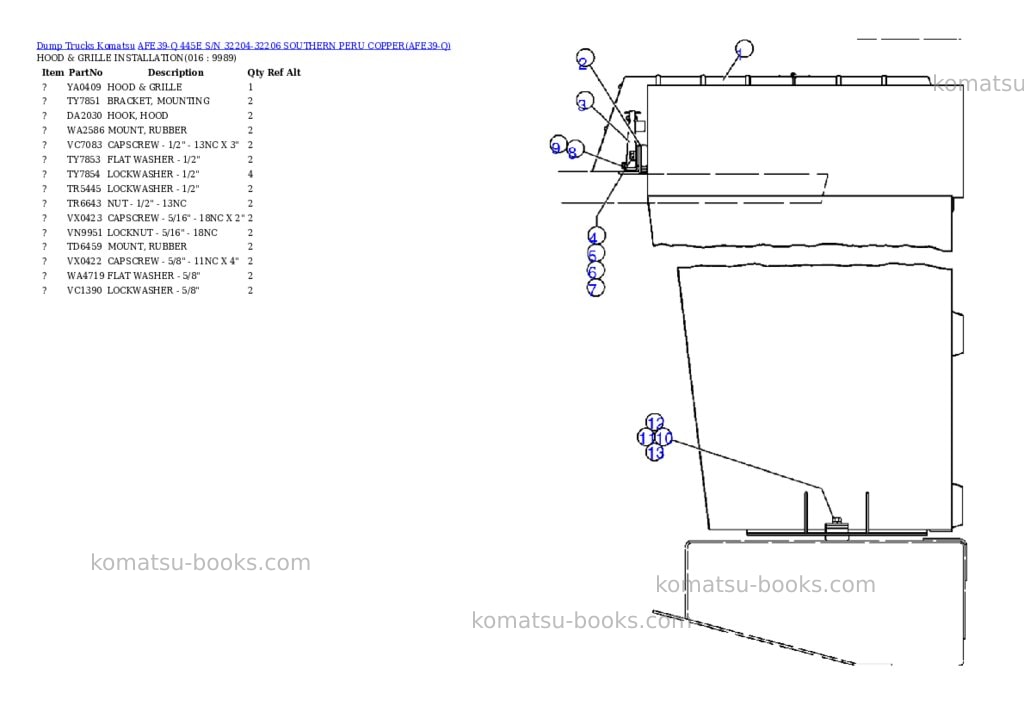 Komatsu afe39-q 445e s/n 32204-32206 southern peru copper Parts catalog cover Page 6