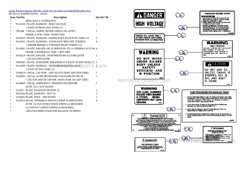 Komatsu afe39-u 445e s/n a511001-a511044 beml Parts catalog cover Komatsu afe39-u 445e s/n a511001-a511044 beml Parts catalog cover