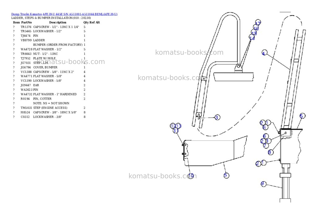Komatsu afe39-u 445e s/n a511001-a511044 beml Parts catalog cover Page 5 Komatsu afe39-u 445e s/n a511001-a511044 beml Parts catalog cover Page 5