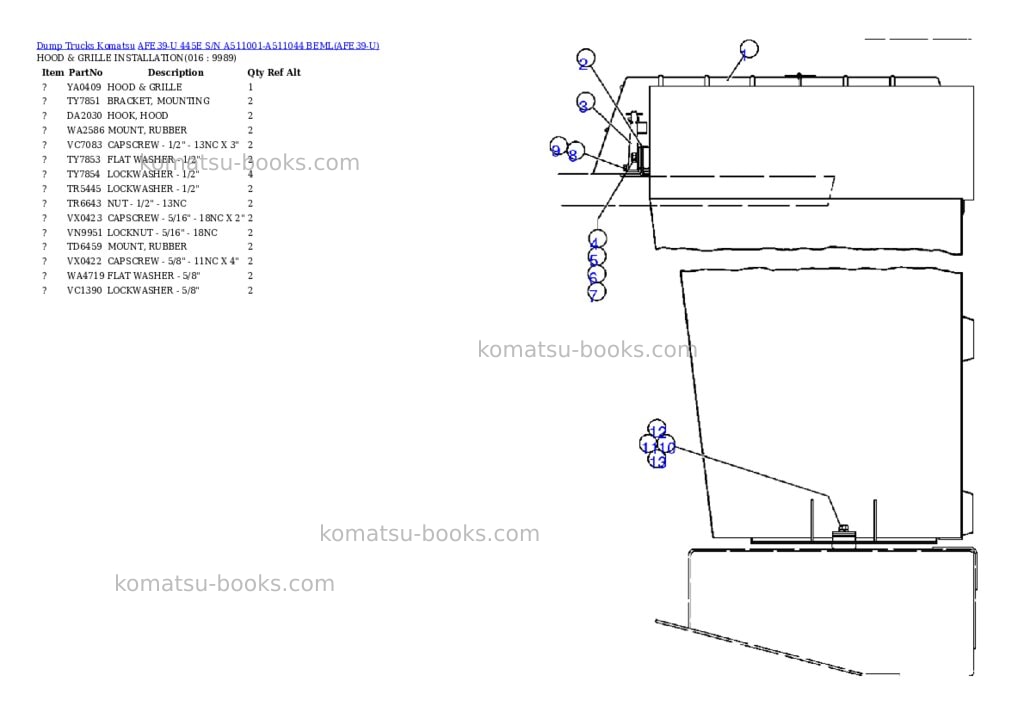 Komatsu afe39-u 445e s/n a511001-a511044 beml Parts catalog cover Page 8 Komatsu afe39-u 445e s/n a511001-a511044 beml Parts catalog cover Page 8