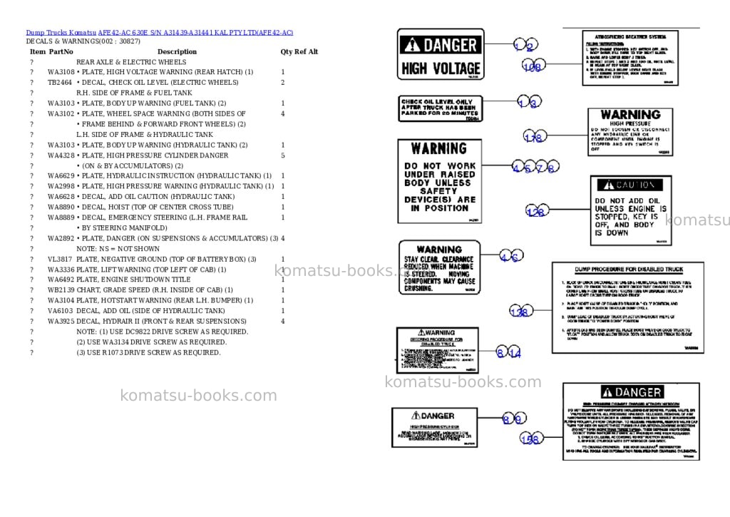 Komatsu afe42-ac 630e s/n a31439-a31441 kal pty ltd Parts catalog cover Komatsu afe42-ac 630e s/n a31439-a31441 kal pty ltd Parts catalog cover