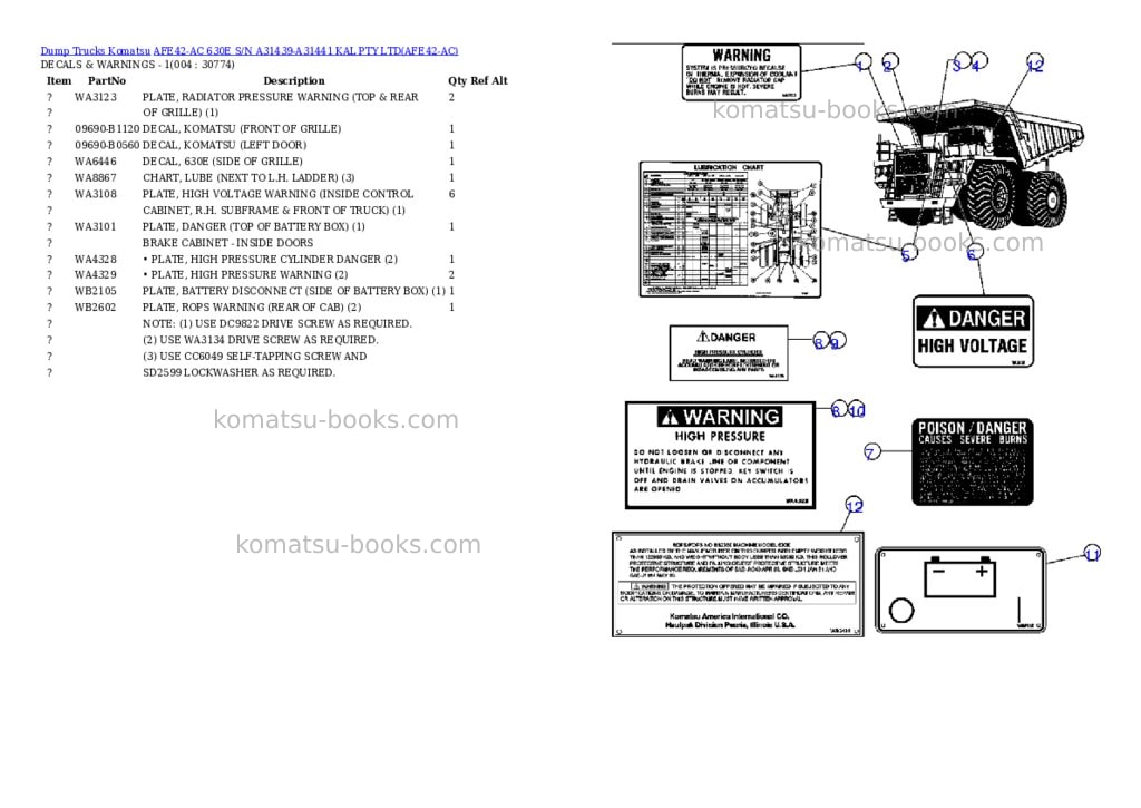 Komatsu afe42-ac 630e s/n a31439-a31441 kal pty ltd Parts catalog cover Page 2 Komatsu afe42-ac 630e s/n a31439-a31441 kal pty ltd Parts catalog cover Page 2