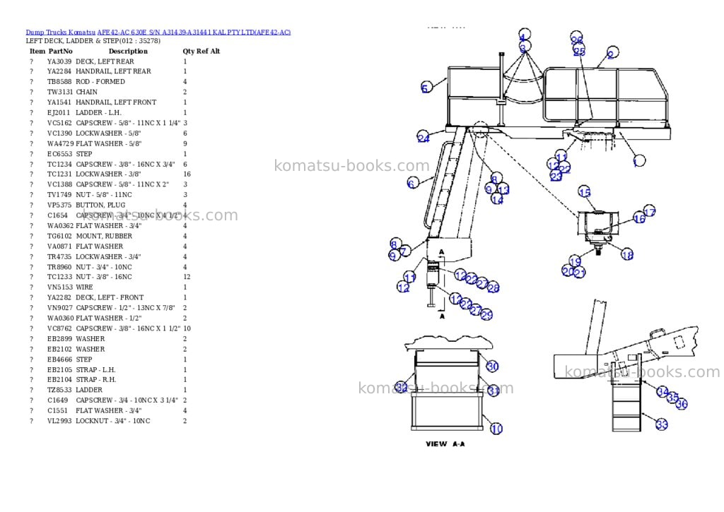 Komatsu afe42-ac 630e s/n a31439-a31441 kal pty ltd Parts catalog cover Page 6 Komatsu afe42-ac 630e s/n a31439-a31441 kal pty ltd Parts catalog cover Page 6