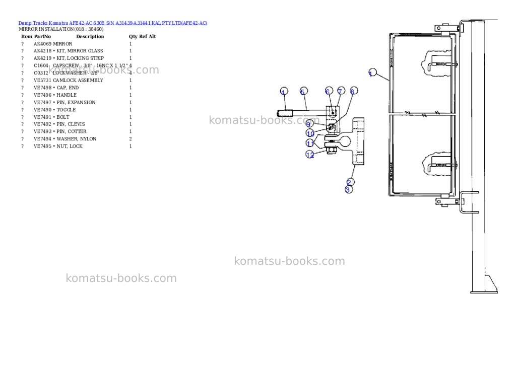 Komatsu afe42-ac 630e s/n a31439-a31441 kal pty ltd Parts catalog cover Page 9 Komatsu afe42-ac 630e s/n a31439-a31441 kal pty ltd Parts catalog cover Page 9