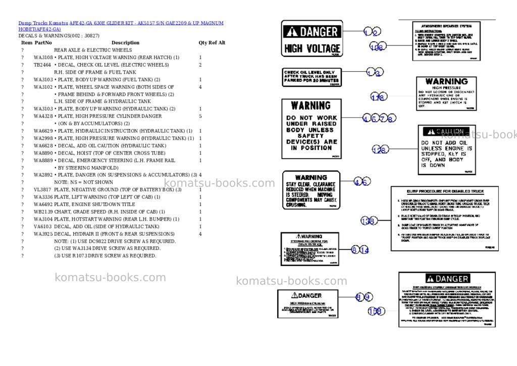 Komatsu afe42-ga 630e glider kit - ak5157 s/n gae2209 & up magnum hobet Parts catalog cover Komatsu afe42-ga 630e glider kit - ak5157 s/n gae2209 & up magnum hobet Parts catalog cover