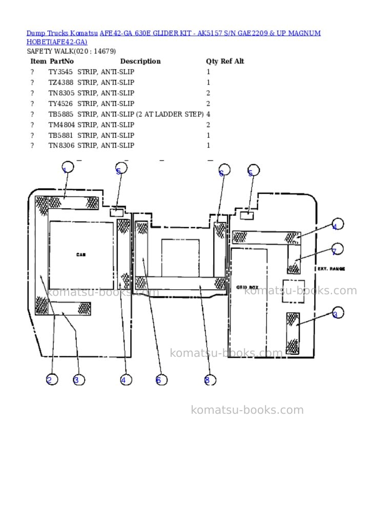 Komatsu afe42-ga 630e glider kit - ak5157 s/n gae2209 & up magnum hobet Parts catalog cover Page 10 Komatsu afe42-ga 630e glider kit - ak5157 s/n gae2209 & up magnum hobet Parts catalog cover Page 10