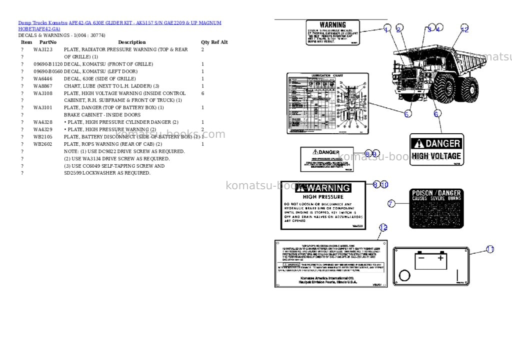 Komatsu afe42-ga 630e glider kit - ak5157 s/n gae2209 & up magnum hobet Parts catalog cover Page 2 Komatsu afe42-ga 630e glider kit - ak5157 s/n gae2209 & up magnum hobet Parts catalog cover Page 2