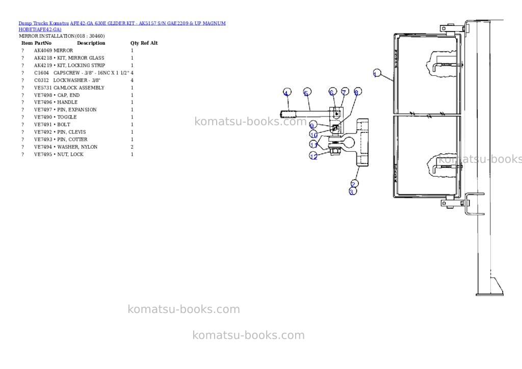 Komatsu afe42-ga 630e glider kit - ak5157 s/n gae2209 & up magnum hobet Parts catalog cover Page 9 Komatsu afe42-ga 630e glider kit - ak5157 s/n gae2209 & up magnum hobet Parts catalog cover Page 9