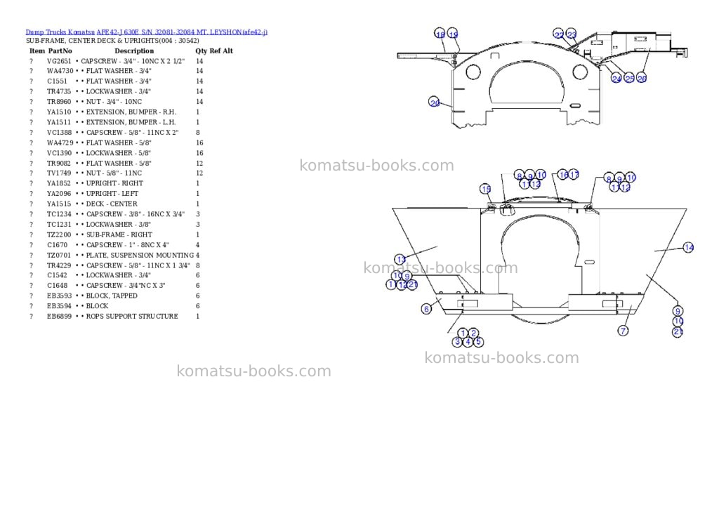 Komatsu afe42-j 630e s/n 32081-32084 mt. leyshon Parts catalog cover Komatsu afe42-j 630e s/n 32081-32084 mt. leyshon Parts catalog cover