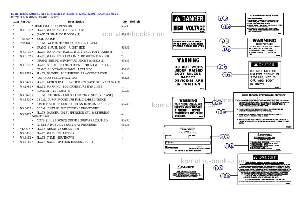 Komatsu afe42-r 630e s/n 32489 & 32500-32501 tarong Parts catalog cover