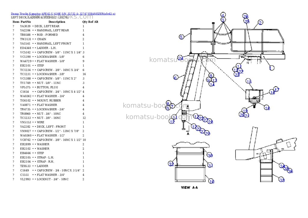 Komatsu afe42-u 630e s/n 32732 & 32747 ebanezer Parts catalog cover Page 5