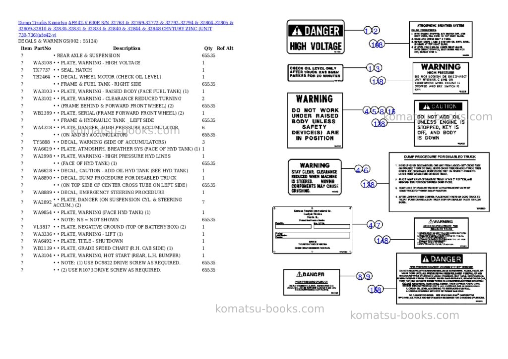 Komatsu afe42-v 630e s/n 32763 & 32769-32772 & 32792-32794 & 32804-32805 & 32809-32810 & 32830-32831 & 32833 & 32840 & 32844 & 32848 century zinc unit 730-736 Parts catalog cover Komatsu afe42-v 630e s/n 32763 & 32769-32772 & 32792-32794 & 32804-32805 & 32809-32810 & 32830-32831 & 32833 & 32840 & 32844 & 32848 century zinc unit 730-736 Parts catalog cover
