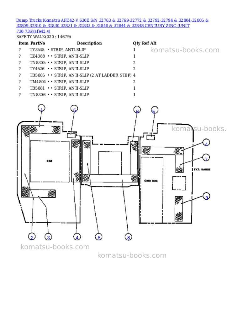 Komatsu afe42-v 630e s/n 32763 & 32769-32772 & 32792-32794 & 32804-32805 & 32809-32810 & 32830-32831 & 32833 & 32840 & 32844 & 32848 century zinc unit 730-736 Parts catalog cover Page 10 Komatsu afe42-v 630e s/n 32763 & 32769-32772 & 32792-32794 & 32804-32805 & 32809-32810 & 32830-32831 & 32833 & 32840 & 32844 & 32848 century zinc unit 730-736 Parts catalog cover Page 10