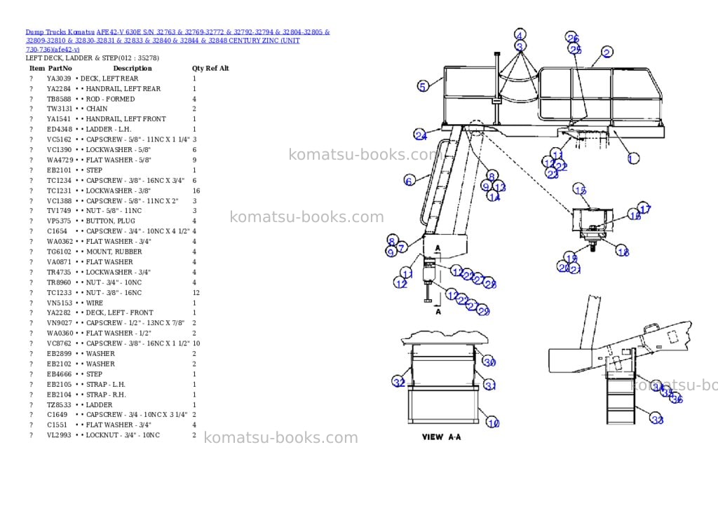 Komatsu afe42-v 630e s/n 32763 & 32769-32772 & 32792-32794 & 32804-32805 & 32809-32810 & 32830-32831 & 32833 & 32840 & 32844 & 32848 century zinc unit 730-736 Parts catalog cover Page 6 Komatsu afe42-v 630e s/n 32763 & 32769-32772 & 32792-32794 & 32804-32805 & 32809-32810 & 32830-32831 & 32833 & 32840 & 32844 & 32848 century zinc unit 730-736 Parts catalog cover Page 6