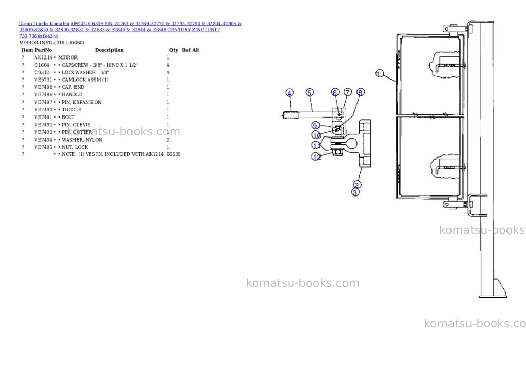 Komatsu afe42-v 630e s/n 32763 & 32769-32772 & 32792-32794 & 32804-32805 & 32809-32810 & 32830-32831 & 32833 & 32840 & 32844 & 32848 century zinc unit 730-736 Parts catalog cover Page 9 Komatsu afe42-v 630e s/n 32763 & 32769-32772 & 32792-32794 & 32804-32805 & 32809-32810 & 32830-32831 & 32833 & 32840 & 32844 & 32848 century zinc unit 730-736 Parts catalog cover Page 9