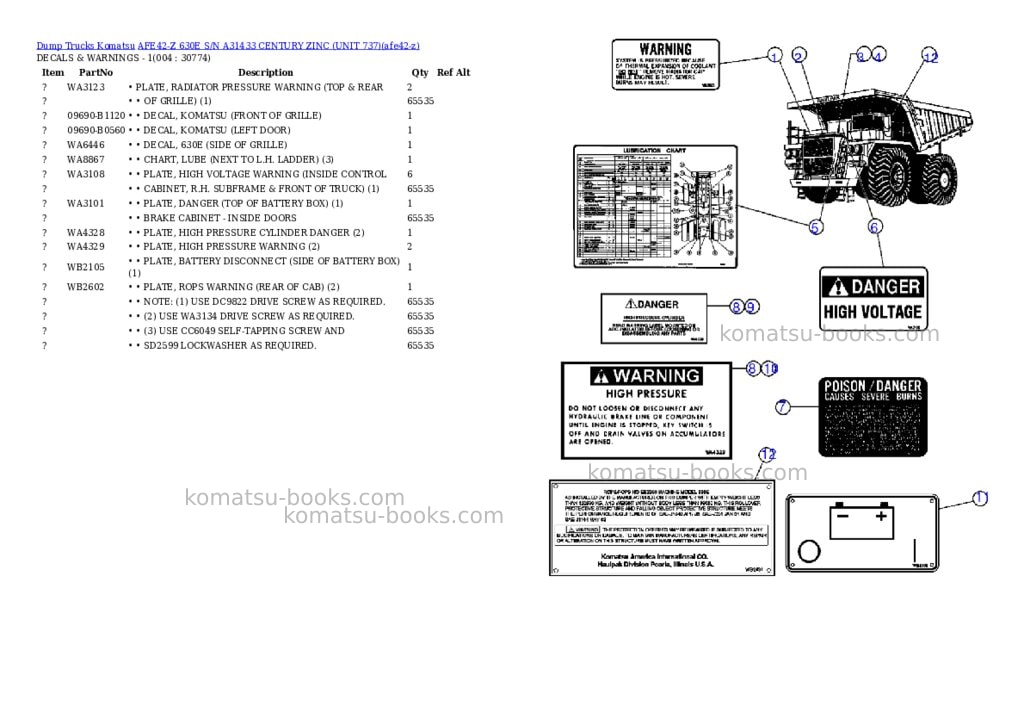 Komatsu afe42-z 630e s/n a31433 century zinc unit 737 Parts catalog cover Page 2