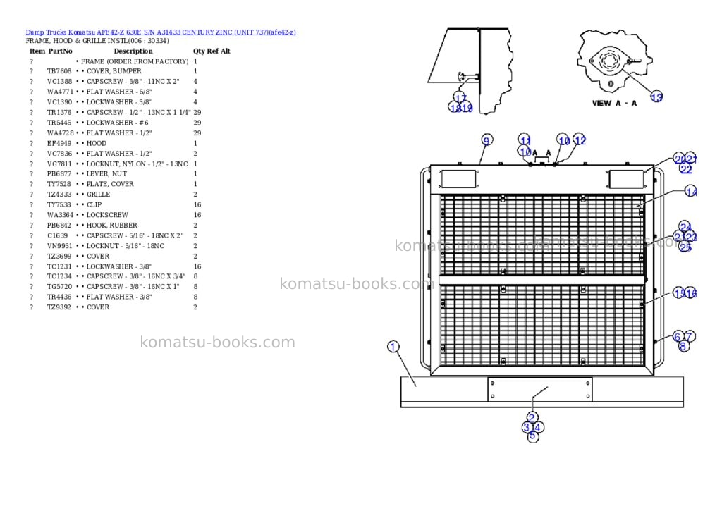 Komatsu afe42-z 630e s/n a31433 century zinc unit 737 Parts catalog cover Page 3