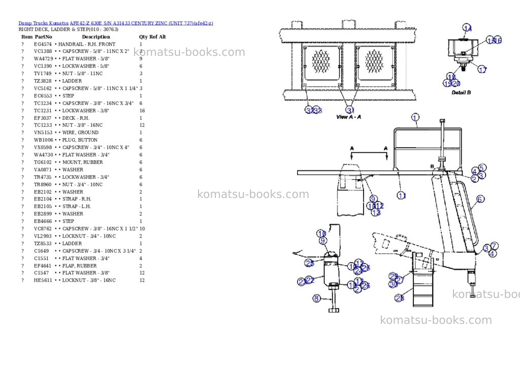 Komatsu afe42-z 630e s/n a31433 century zinc unit 737 Parts catalog cover Page 5