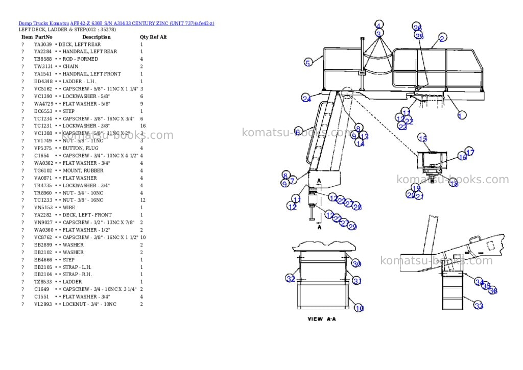 Komatsu afe42-z 630e s/n a31433 century zinc unit 737 Parts catalog cover Page 6