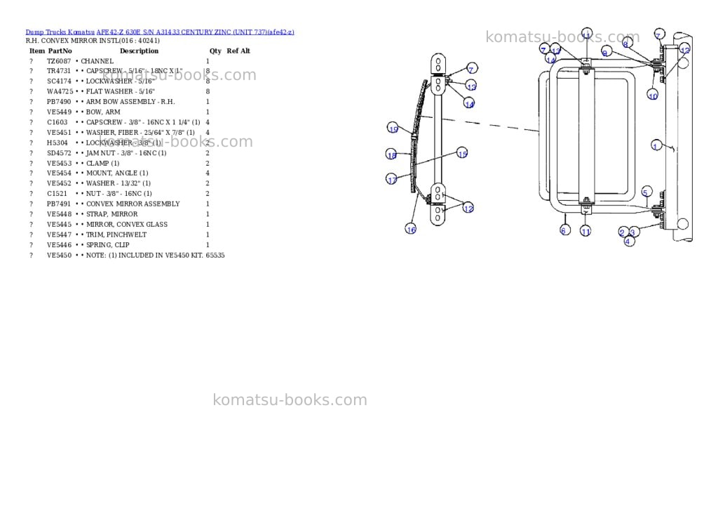 Komatsu afe42-z 630e s/n a31433 century zinc unit 737 Parts catalog cover Page 8