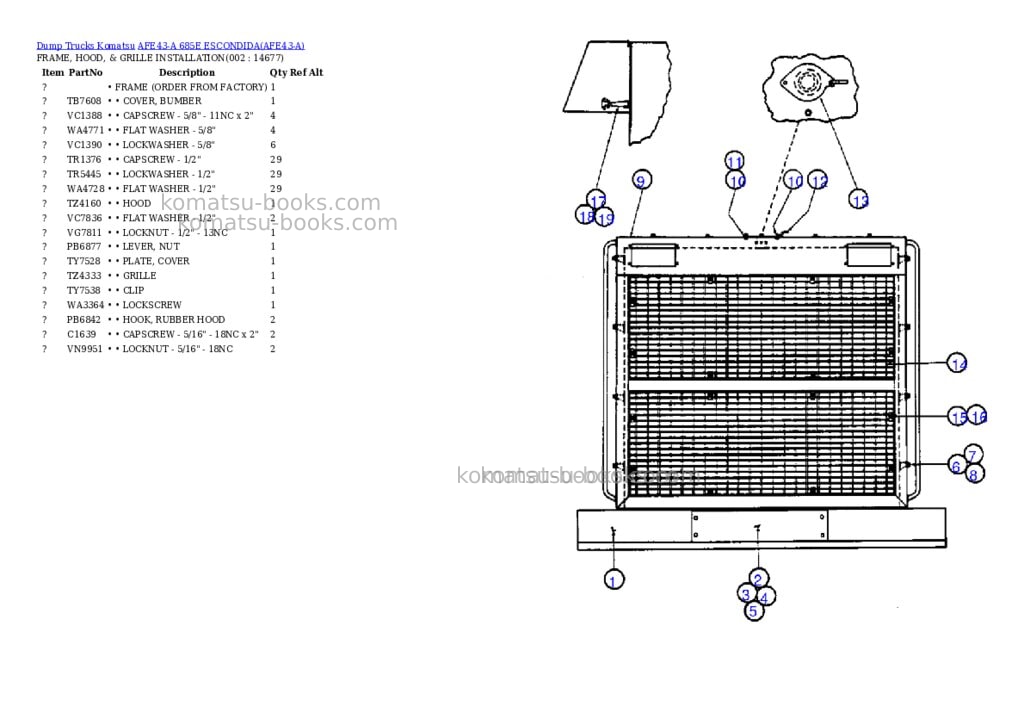 Komatsu afe43-a 685e escondida Parts catalog cover