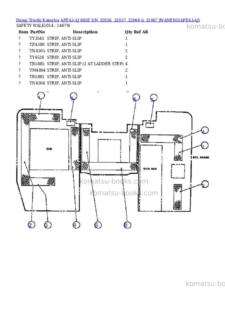 Komatsu afe43-aj 685e s/n 32056, 32057, 32066 & 32067 jwaneng Parts catalog cover Page 7 Komatsu afe43-aj 685e s/n 32056, 32057, 32066 & 32067 jwaneng Parts catalog cover Page 7