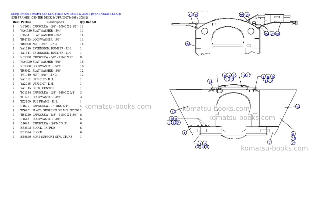 Komatsu afe43-aq 685e s/n 32261 & 32262 jwaneng Parts catalog cover Page 2