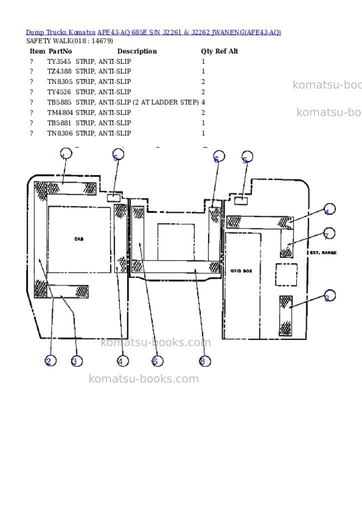 Komatsu afe43-aq 685e s/n 32261 & 32262 jwaneng Parts catalog cover Page 7