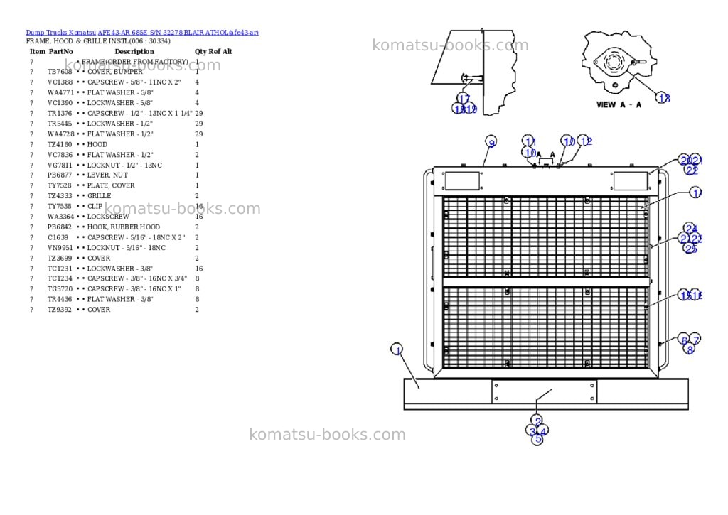 Komatsu afe43-ar 685e s/n 32278 blair athol Parts catalog cover Komatsu afe43-ar 685e s/n 32278 blair athol Parts catalog cover