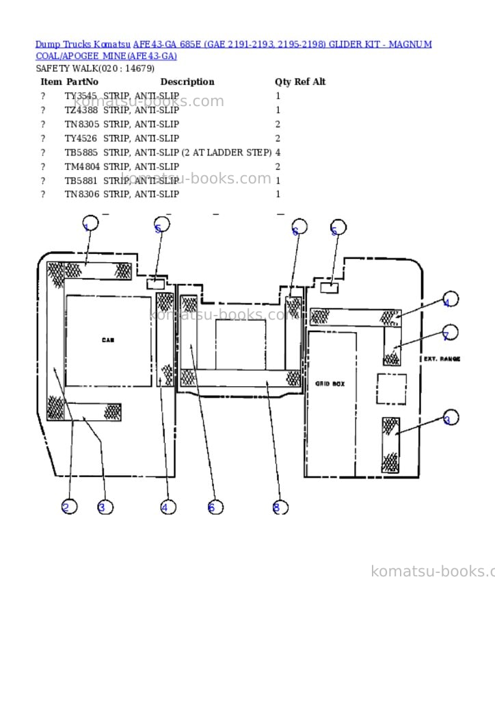 Komatsu afe43-ga 685e gae 2191-2193, 2195-2198 glider kit - magnum coal/apogee mine Parts catalog cover Page 10 Komatsu afe43-ga 685e gae 2191-2193, 2195-2198 glider kit - magnum coal/apogee mine Parts catalog cover Page 10