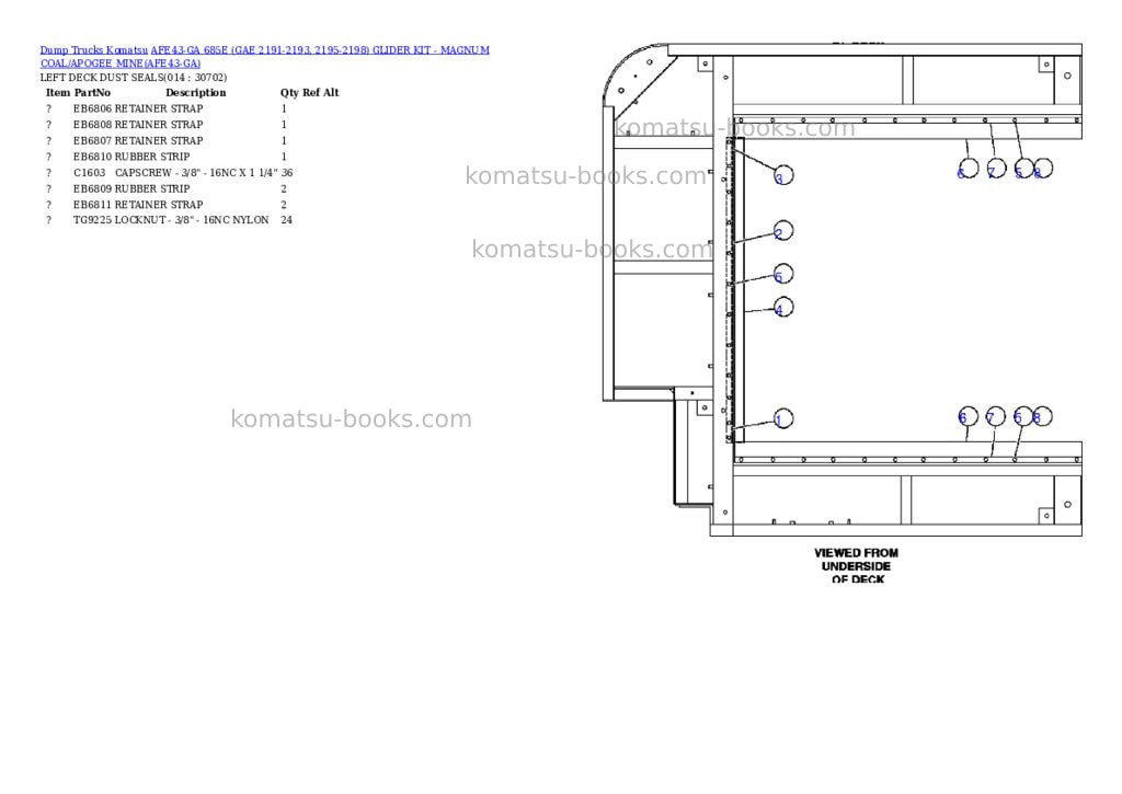 Komatsu afe43-ga 685e gae 2191-2193, 2195-2198 glider kit - magnum coal/apogee mine Parts catalog cover Page 7 Komatsu afe43-ga 685e gae 2191-2193, 2195-2198 glider kit - magnum coal/apogee mine Parts catalog cover Page 7