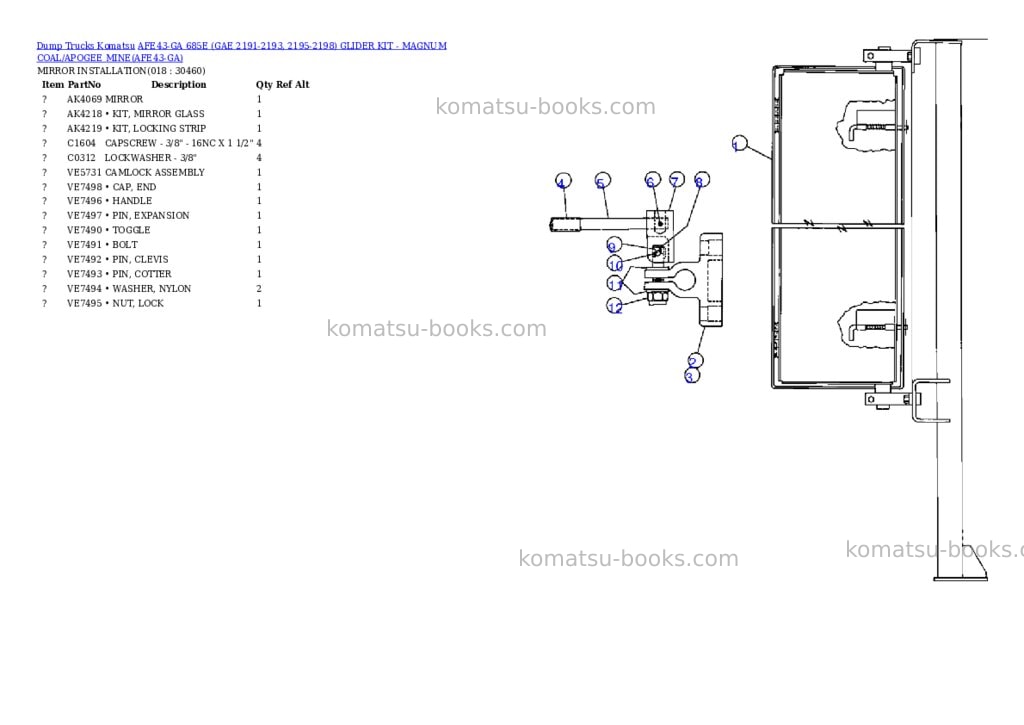 Komatsu afe43-ga 685e gae 2191-2193, 2195-2198 glider kit - magnum coal/apogee mine Parts catalog cover Page 9 Komatsu afe43-ga 685e gae 2191-2193, 2195-2198 glider kit - magnum coal/apogee mine Parts catalog cover Page 9