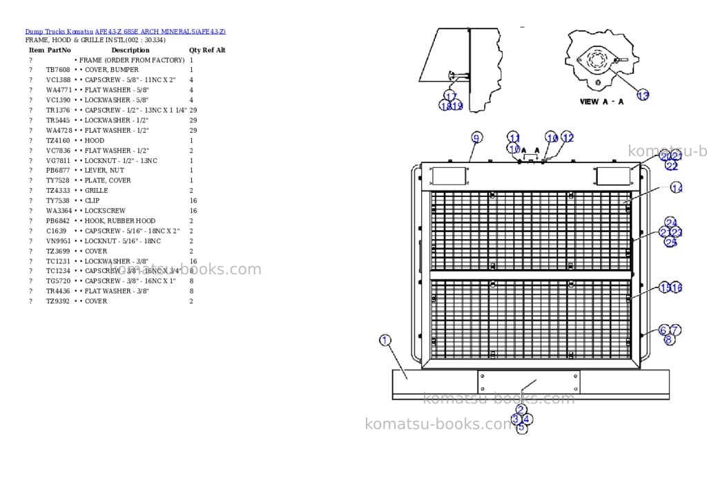 Komatsu afe43-z 685e arch minerals Parts catalog cover Komatsu afe43-z 685e arch minerals Parts catalog cover