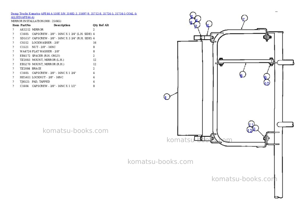 Komatsu afe44-a 510e s/n 31682-3, 31697-9, 31712-8, 31724-5, 31734-5 coal & allied Parts catalog cover Page 4