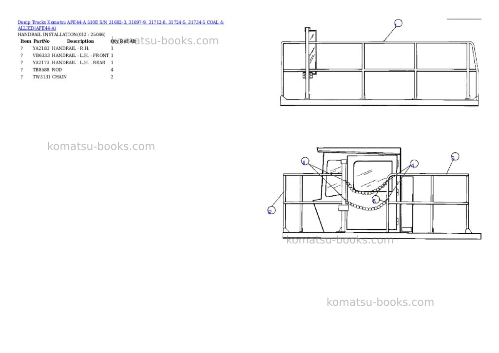 Komatsu afe44-a 510e s/n 31682-3, 31697-9, 31712-8, 31724-5, 31734-5 coal & allied Parts catalog cover Page 6