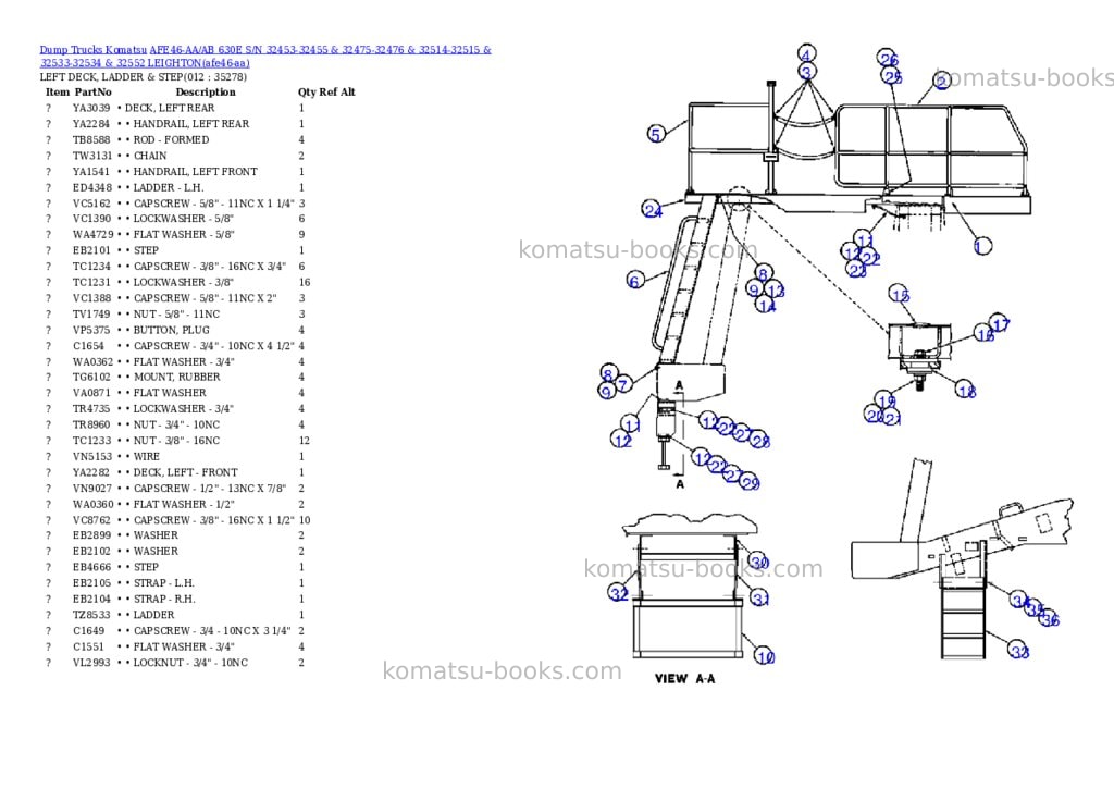 Komatsu afe46-aa/ab 630e s/n 32453-32455 & 32475-32476 & 32514-32515 & 32533-32534 & 32552 leighton Parts catalog cover Page 6