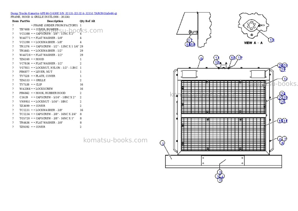 Komatsu afe46-q 630e s/n 32131-32132 & 32151 tarong Parts catalog cover