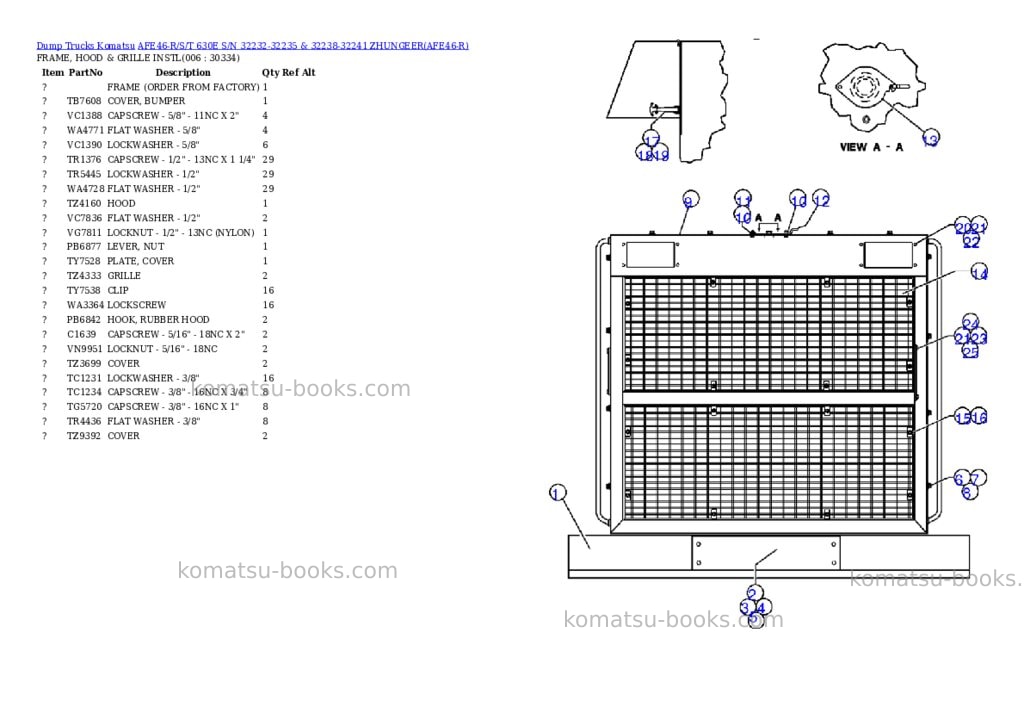 Komatsu afe46-r/s/t 630e s/n 32232-32235 & 32238-32241 zhungeer Parts catalog cover