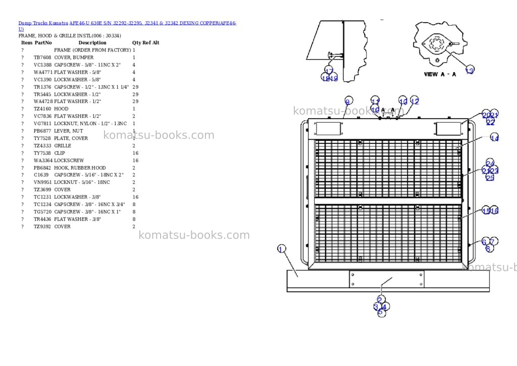 Komatsu afe46-u 630e s/n 32292-32295, 32341 & 32342 dexing copper Parts catalog cover Komatsu afe46-u 630e s/n 32292-32295, 32341 & 32342 dexing copper Parts catalog cover