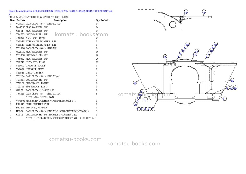 Komatsu afe46-u 630e s/n 32292-32295, 32341 & 32342 dexing copper Parts catalog cover Page 2 Komatsu afe46-u 630e s/n 32292-32295, 32341 & 32342 dexing copper Parts catalog cover Page 2