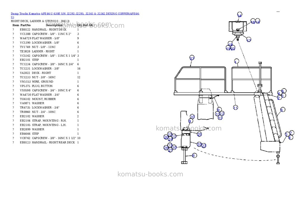 Komatsu afe46-u 630e s/n 32292-32295, 32341 & 32342 dexing copper Parts catalog cover Page 3 Komatsu afe46-u 630e s/n 32292-32295, 32341 & 32342 dexing copper Parts catalog cover Page 3