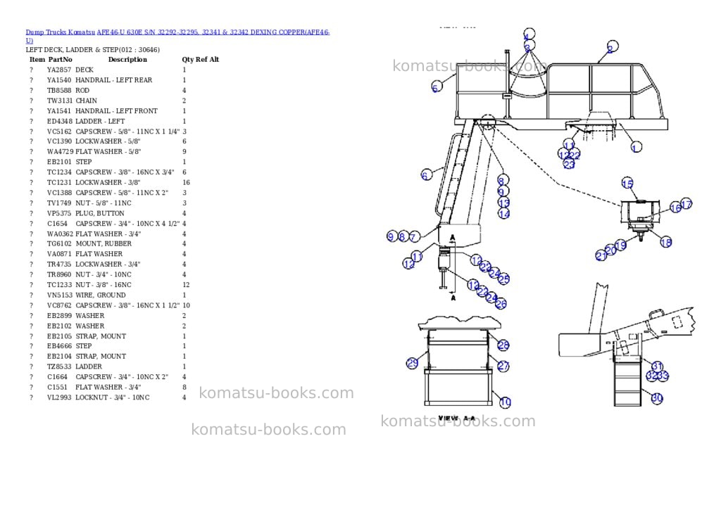 Komatsu afe46-u 630e s/n 32292-32295, 32341 & 32342 dexing copper Parts catalog cover Page 4 Komatsu afe46-u 630e s/n 32292-32295, 32341 & 32342 dexing copper Parts catalog cover Page 4