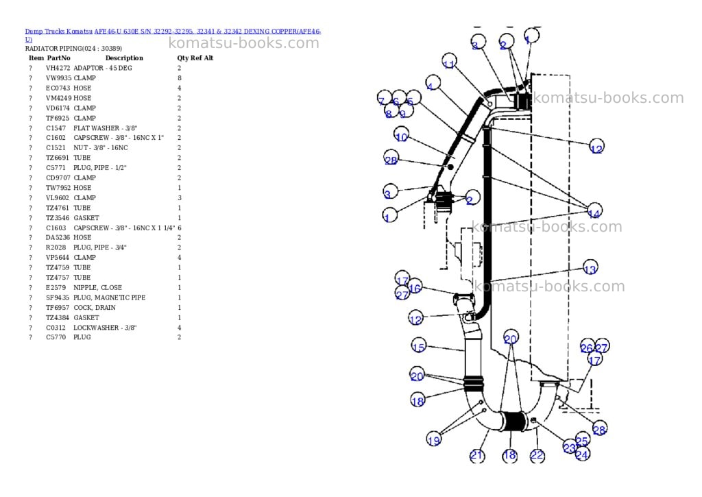 Komatsu afe46-u 630e s/n 32292-32295, 32341 & 32342 dexing copper Parts catalog cover Page 9 Komatsu afe46-u 630e s/n 32292-32295, 32341 & 32342 dexing copper Parts catalog cover Page 9