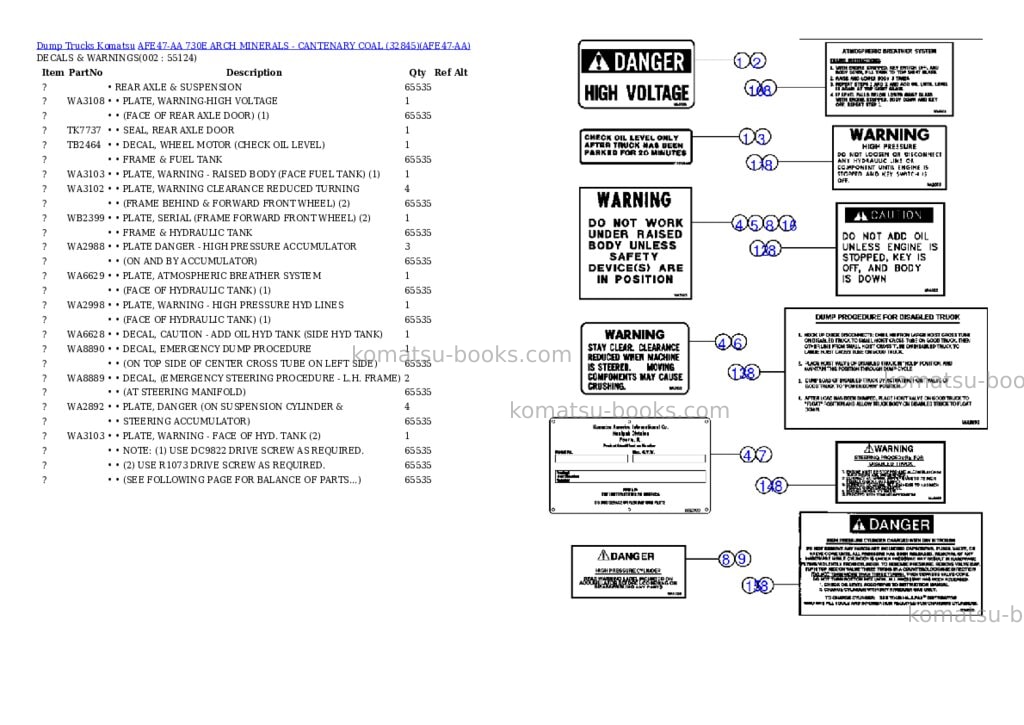 Komatsu afe47-aa 730e arch minerals - cantenary coal 32845 Parts catalog cover Komatsu afe47-aa 730e arch minerals - cantenary coal 32845 Parts catalog cover