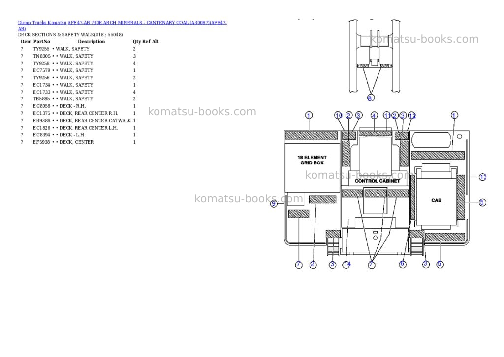 Komatsu afe47-ab 730e arch minerals - cantenary coal a30087 Parts catalog cover Page 8 Komatsu afe47-ab 730e arch minerals - cantenary coal a30087 Parts catalog cover Page 8