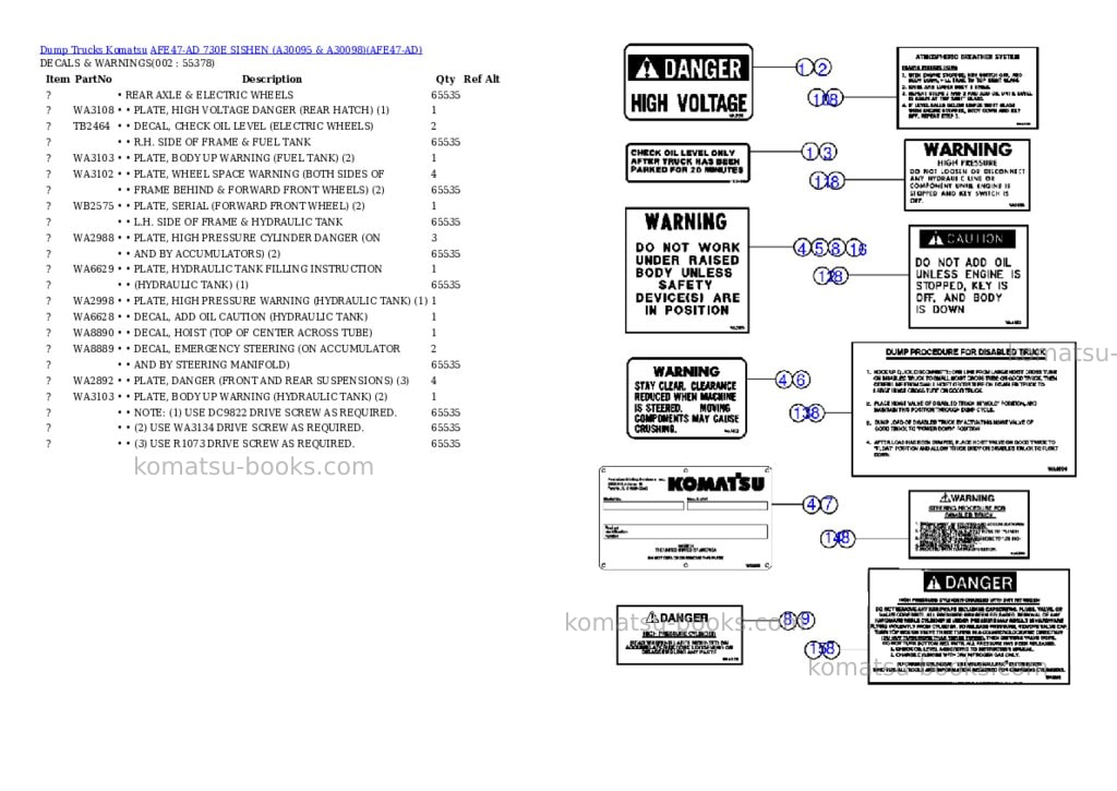 Komatsu afe47-ad 730e sishen a30095 & a30098 Parts catalog cover Komatsu afe47-ad 730e sishen a30095 & a30098 Parts catalog cover