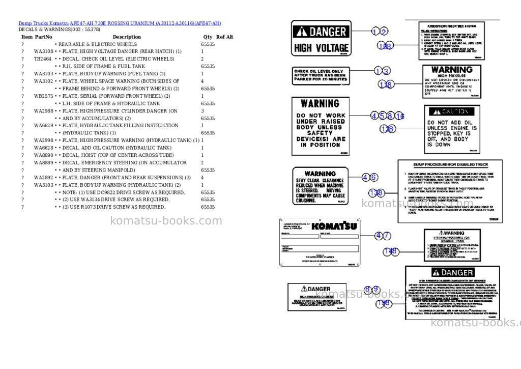 Komatsu afe47-ah 730e rossing uranium a30112-a30116 Parts catalog cover Komatsu afe47-ah 730e rossing uranium a30112-a30116 Parts catalog cover